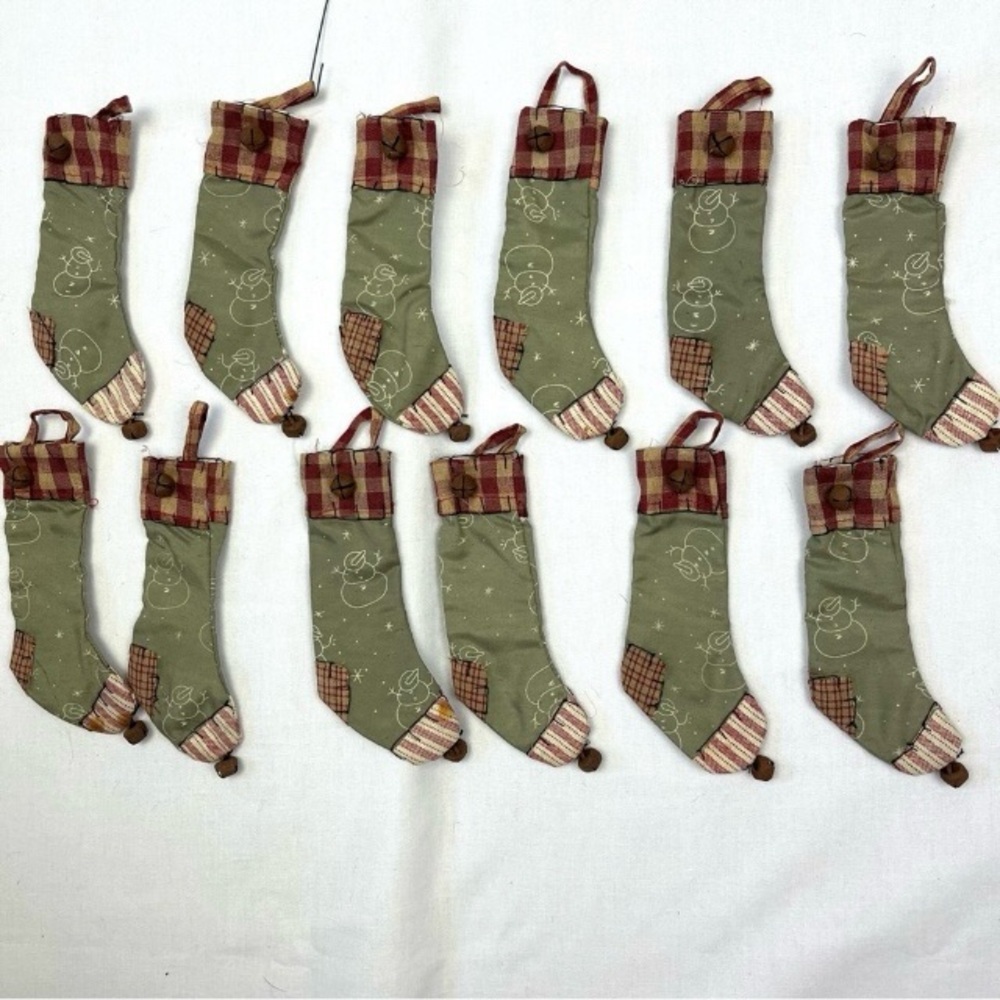 12 piece rustic Primative Country Cottage Christmas stockings ornaments